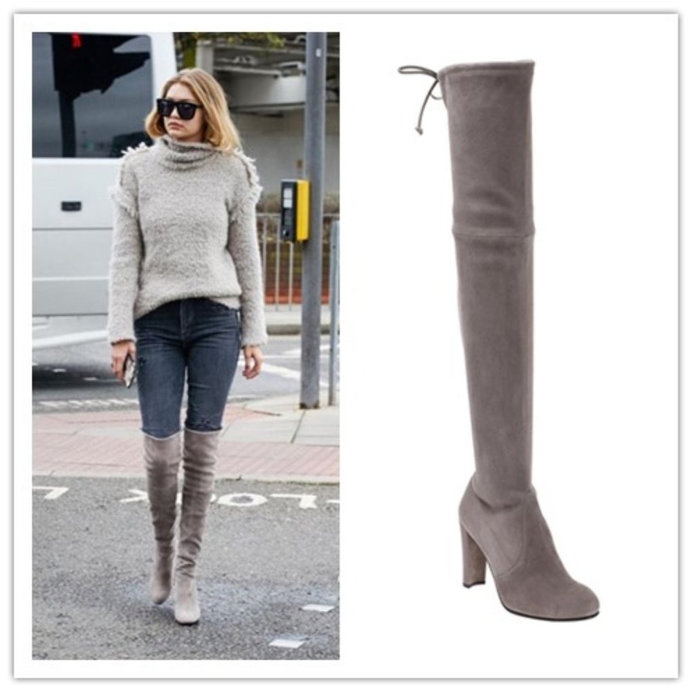 Stuart Weitzman Over-the-Knee Suede Boots in Grey